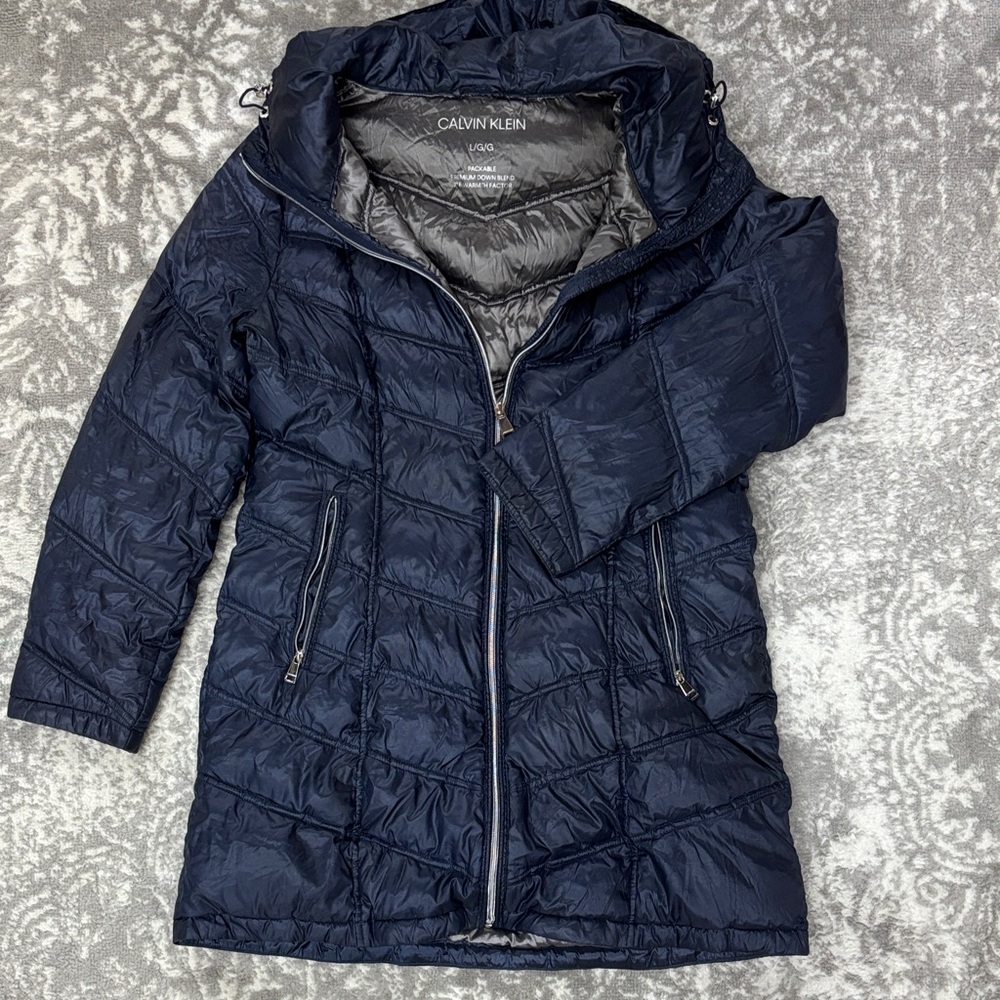 Calvin Klein Women's Navy Down Hooded Jacket